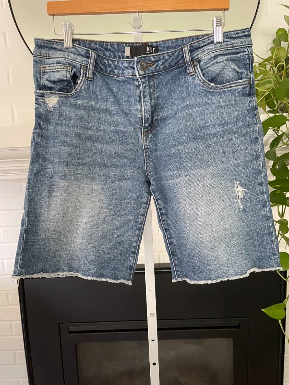 Kut from the Kloth Medium Blue Distressed Denim Bermuda Shorts
